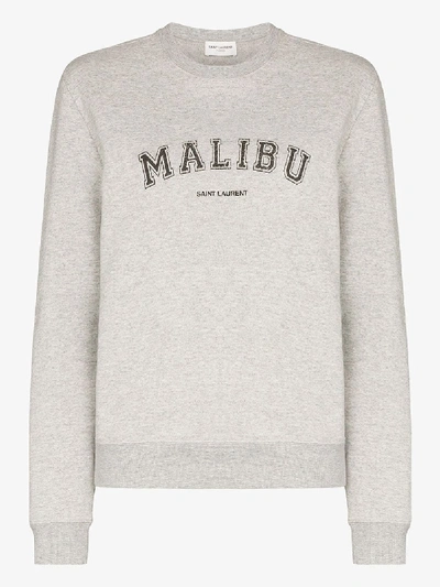 Shop Saint Laurent Malibu-print Fitted Sweatshirt In Grey