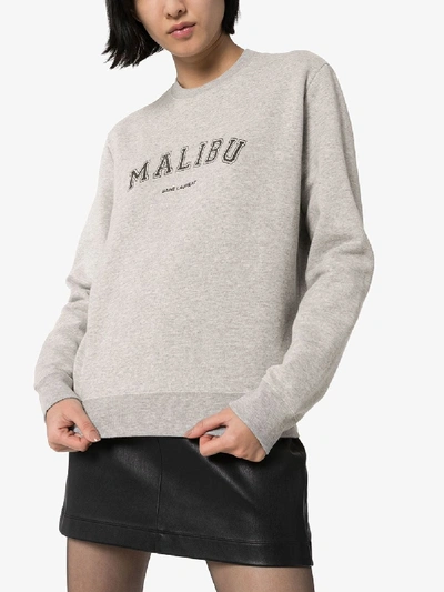 Shop Saint Laurent Malibu-print Fitted Sweatshirt In Grey