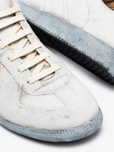 Shop Maison Margiela Mens Grey Replica Painted Leather Sneakers