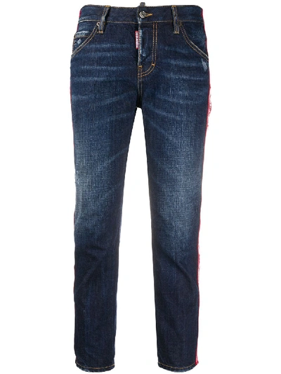 Shop Dsquared2 Logo Tape Cropped Jeans In Blue