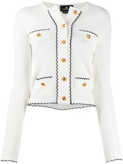 Shop Elisabetta Franchi Chanel Scalloped Hem Cardigan In White