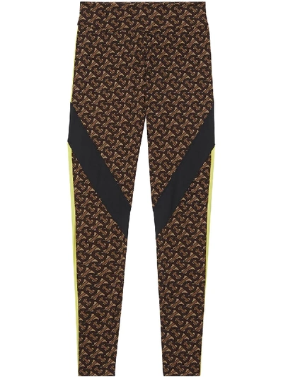 Shop Burberry Colour-block Monogram Print Leggings In Brown