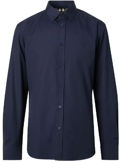 Shop Burberry Monogram Motif Slim-fit Shirt In Blue