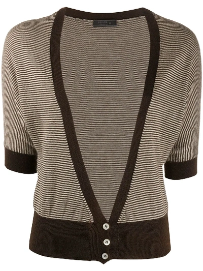 Pre-owned Prada 1990s Striped Knit Cardigan In Brown