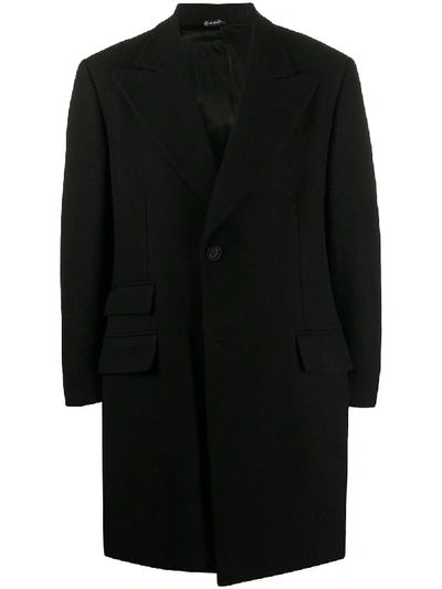 Pre-owned Versace 1990s Peaked Lapels Thigh-length Coat In Black