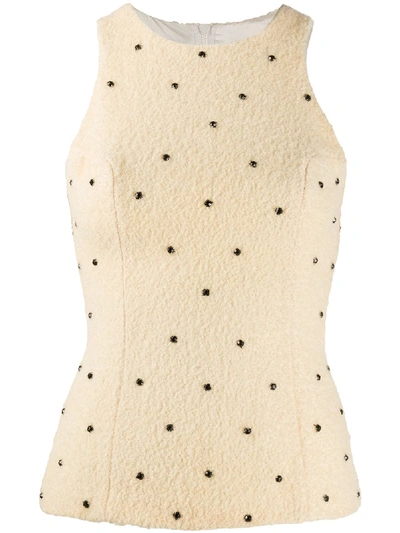 Pre-owned Versace 1990s Crystal-embellished Top In Neutrals