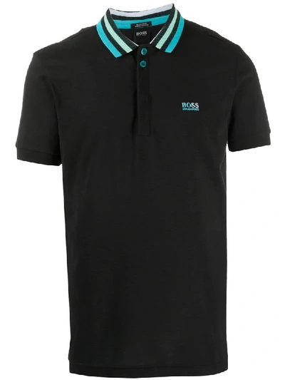 Shop Hugo Boss Striped-collar Polo Shirt In Black