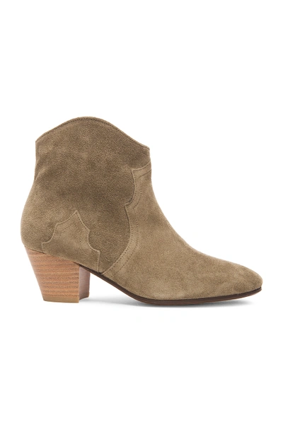 Isabel Marant Dicker Calfskin Velvet Leather Boots In Grey, Green. In Taupe