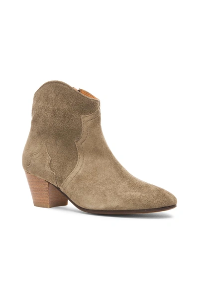 Shop Isabel Marant Dicker Calfskin Velvet Leather Boots In Gray, Green. In Taupe