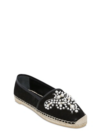 Shop René Caovilla Glitter Suede Espadrilles In Black