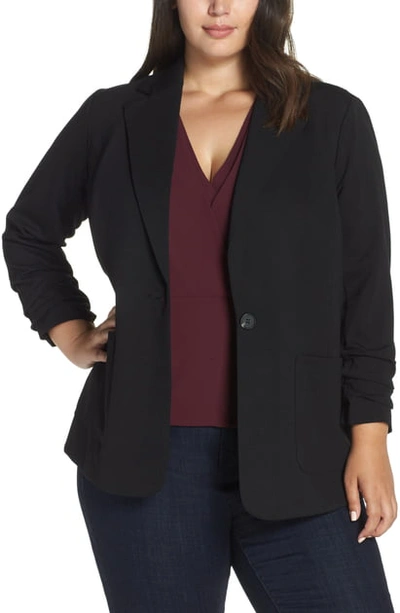 Shop Vince Camuto Ruched Sleeve Ponte Blazer In Rich Black