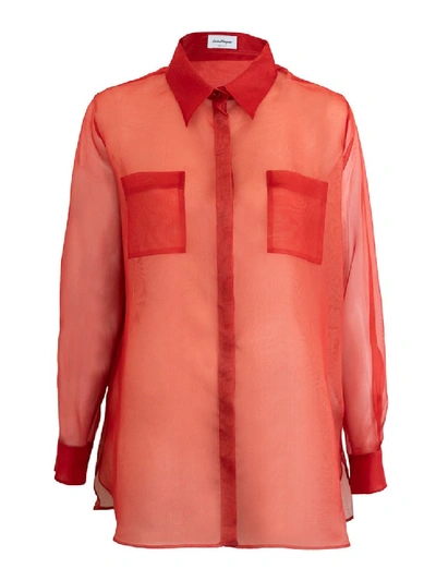 Shop Ferragamo Red Women's Burnt Orange Silk Shirt