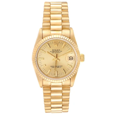 Shop Rolex President Datejust 31mm Midsize Yellow Gold Ladies Watch 68278 In Not Applicable
