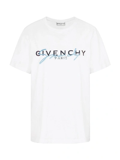 Shop Givenchy White Logo Crewneck T-shirt