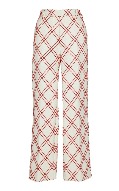 Shop Giambattista Valli Printed Crepe High-rise Straight-leg Pants In White