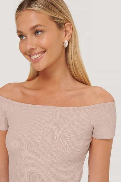 Shop Na-kd Reborn Off Shoulder Short Sleeve Top Pink In Dusty Light Pink