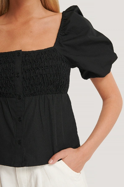 Shop Afj X Na-kd Square Neck Puff Shoulder Top Black