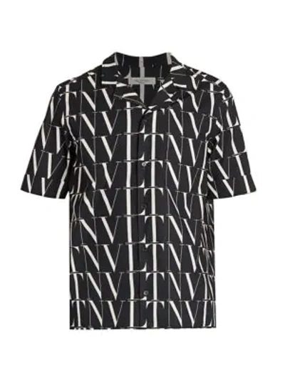 Shop Valentino Short-sleeve Printed Logo Shirt In Black White