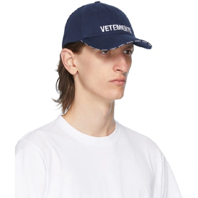 Shop Vetements Navy Reebok Edition Logo Cap