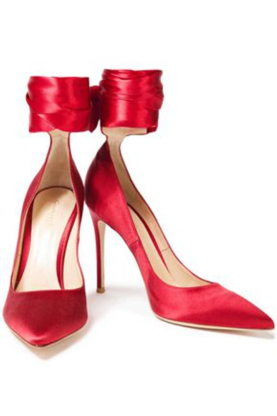 Shop Gianvito Rossi Lace-up Satin Pumps In Claret