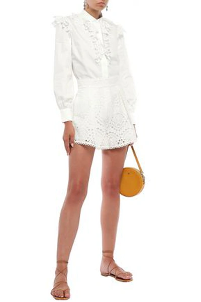Shop Zimmermann Broderie Anglaise Floral-print Cotton Shorts In Off-white