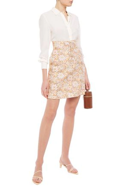 Shop Zimmermann Zippy Lace-up Floral-print Linen Mini Skirt In Beige
