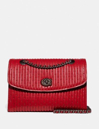 Shop Coach Parker With Quilting And Rivets - Women's In Red Apple/pewter