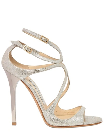 Jimmy Choo 110mm Lance Metallic Leather Sandals, Platinum In Gold