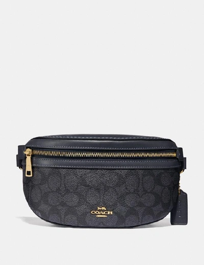 Shop Coach Belt Bag In Signature Canvas - Women's In Charcoal/midnight Navy/gold