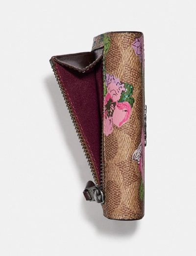 Shop Coach Small Wallet In Signature Canvas With Blossom Print - Women's In Pewter/tan Sand Print