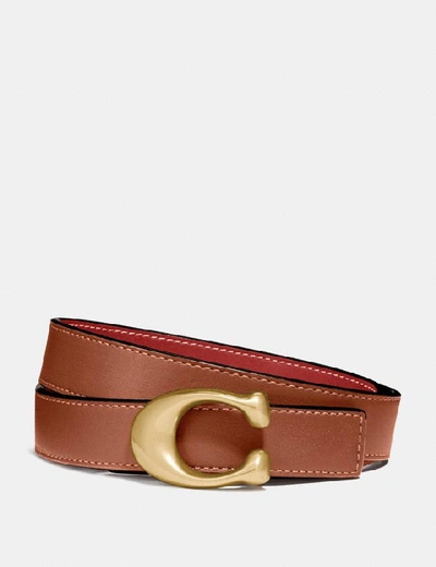 Shop Coach Signature Buckle Reversible Belt%2c 25mm In Brass/red/1941 Saddle