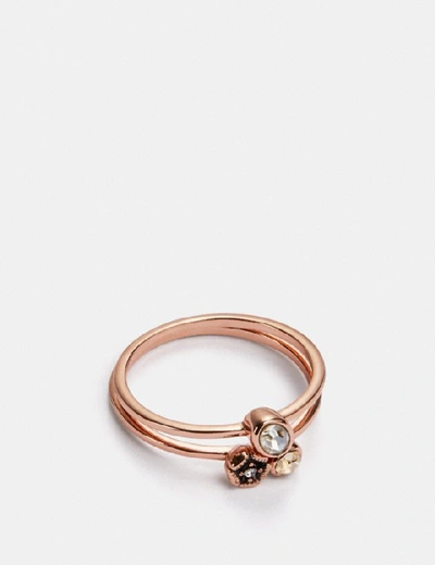 Shop Coach Mini Tea Rose Cluster Ring Set In Rose Gold/multi