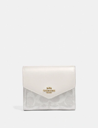 Shop Coach Small Wallet In Colorblock Signature Canvas - Women's In Brass/chalk Chalk