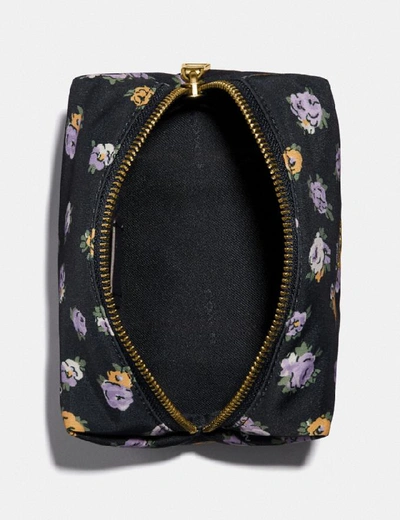 Shop Coach Small Boxy Cosmetic Case With Vintage Rose Print In Brass/midnight Navy Multi