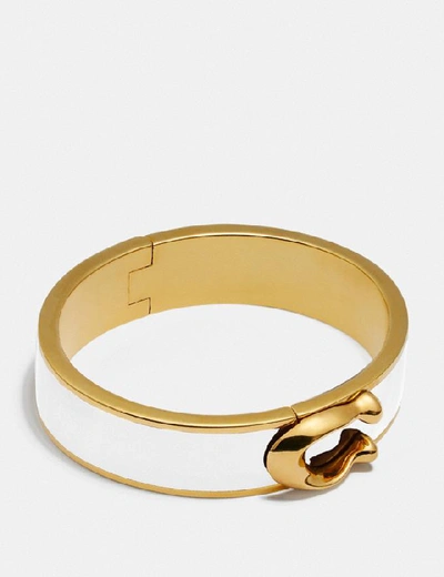 Shop Coach Signature Large Hinged Bangle - Women's In Gold/chalk