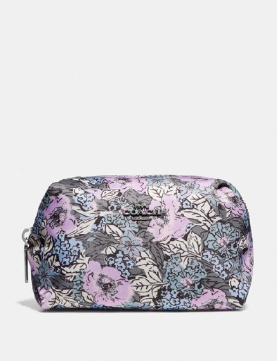 Shop Coach Small Boxy Cosmetic Case With Heritage Floral Print - Women's In Pewter/soft Lilac Multi
