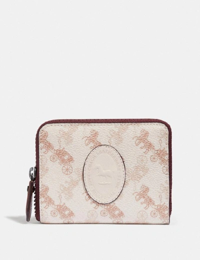 Shop Coach Small Zip Around Wallet With Horse And Carriage Print And Archive Patch - Women's In Pewter/chalk Dark Saddle