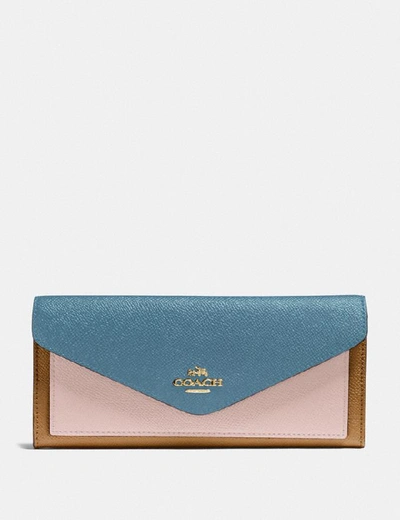 Shop Coach Soft Wallet In Colorblock - Women's In Brass/pacific Blue Multi