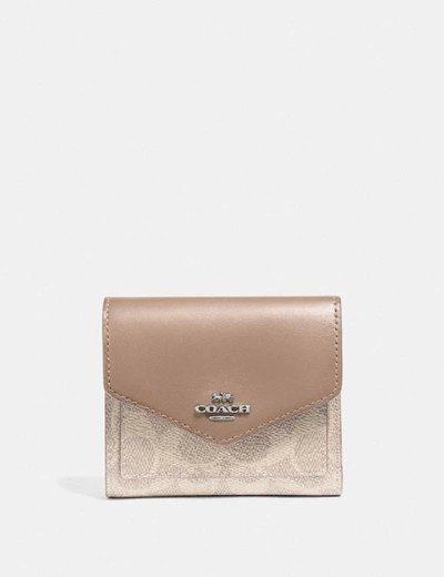 Shop Coach Small Wallet In Colorblock Signature Canvas - Women's In Light Nickel/sand Taupe
