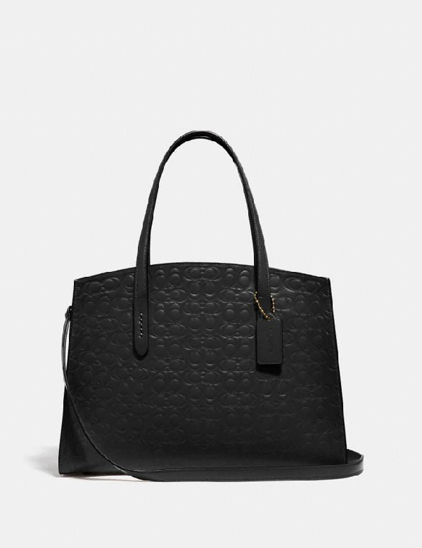 Coach Charlie Carryall In Signature Leather In Black In Gold/black |  ModeSens