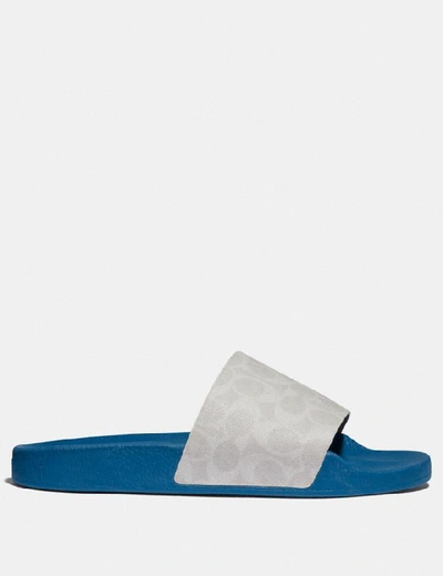 Coach Siganture Monogram Printed Slide Sandals In Color<lsn_delimiter>chalk Pacific