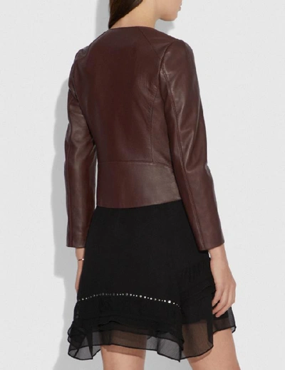 Shop Coach Tailored Leather Jacket - Women's In Walnut