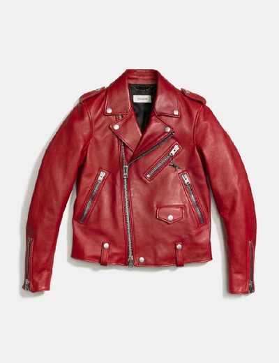 Shop Coach Moto Jacket - Women's In Cardinal