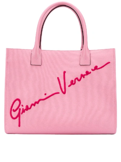 Shop Versace Embroidered-logo Tote Bag In Pink