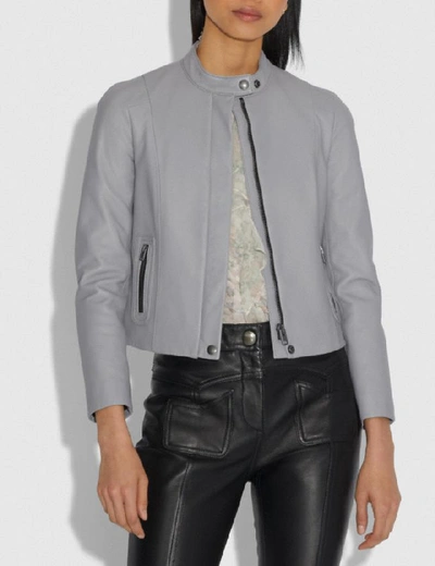Shop Coach Leather Racer Jacket - Women's In Fossil