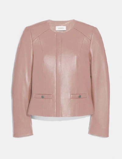 Shop Coach Tailored Leather Jacket - Women's In Powder Pink