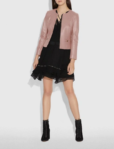 Shop Coach Tailored Leather Jacket - Women's In Powder Pink