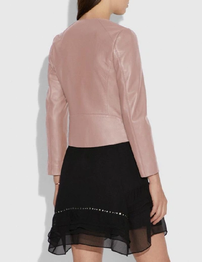 Shop Coach Tailored Leather Jacket - Women's In Powder Pink