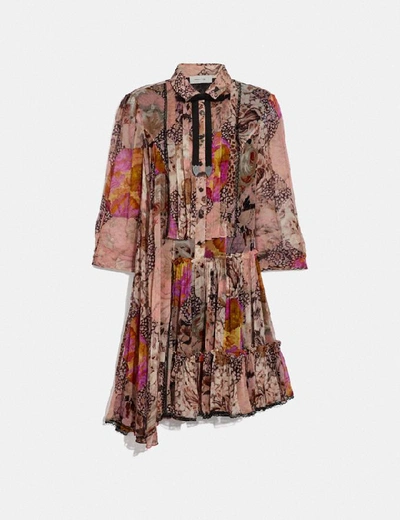 Shop Coach Asymmetrical Dress With Kaffe Fassett Print - Women's In Peach/pink