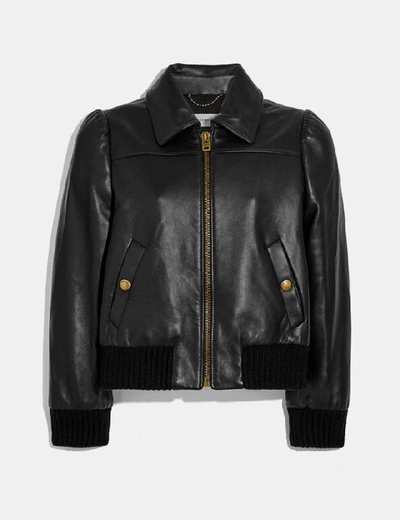 Shop Coach Leather Tailored Bomber Jacket In Color<lsn_delimiter>black